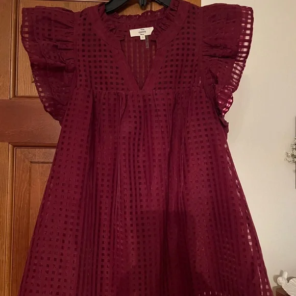 Entro Maroon Checkered Ruffle Blouse - Picture 2 of 4